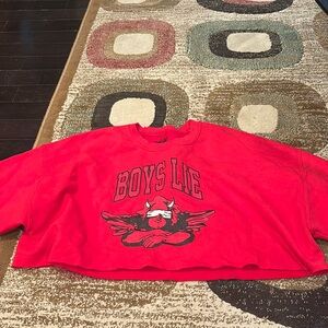 Red boys lie cropped hoodie